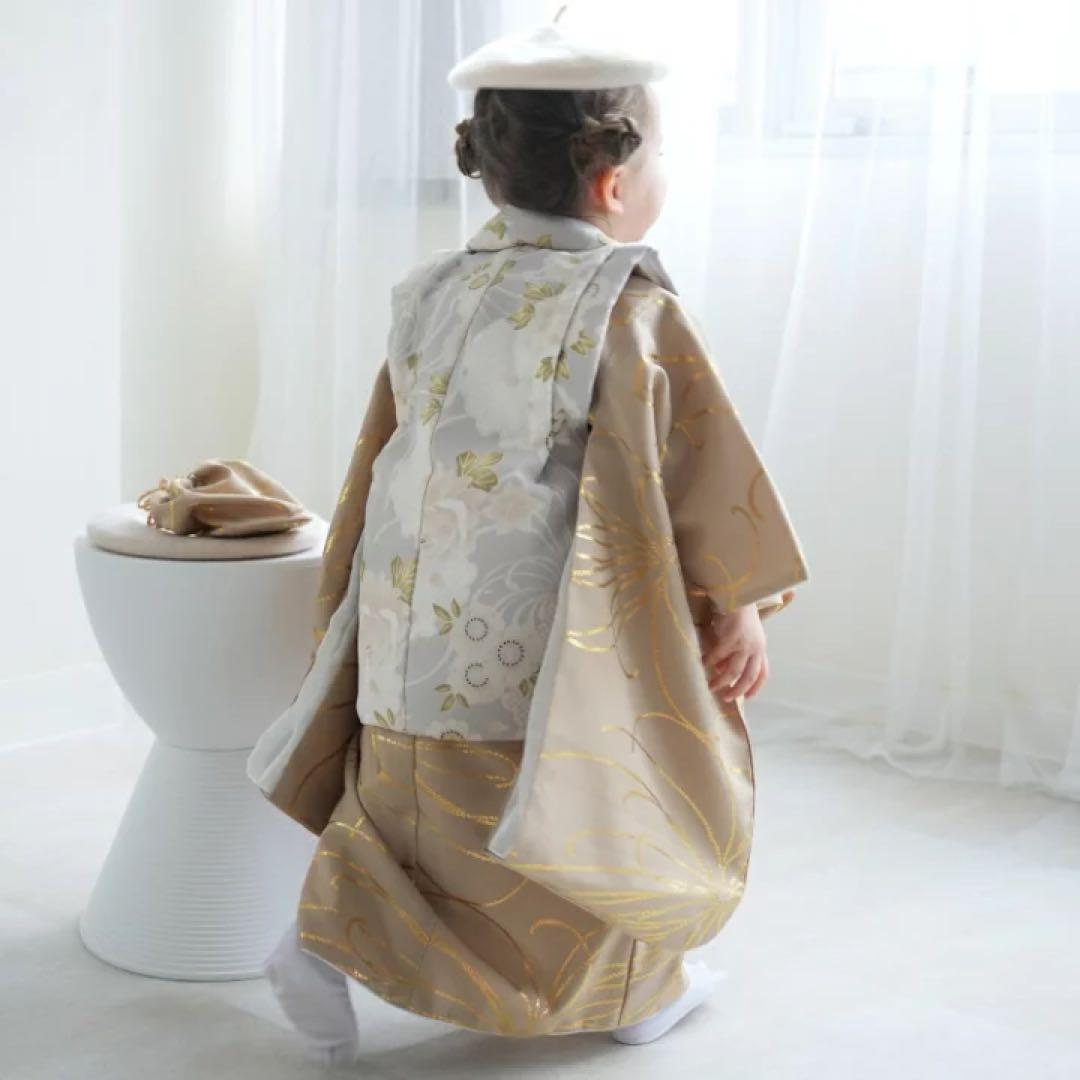 ひよこ商店 七五三 着物 3歳 女の子 被布セット グレー雪輪×シナモン金彩