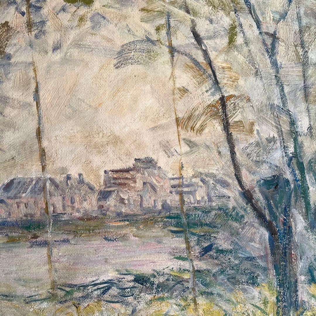 ★秀作★ 手書き油絵 クロード・モネ 柳の下に座る女（大）額付き 絵画