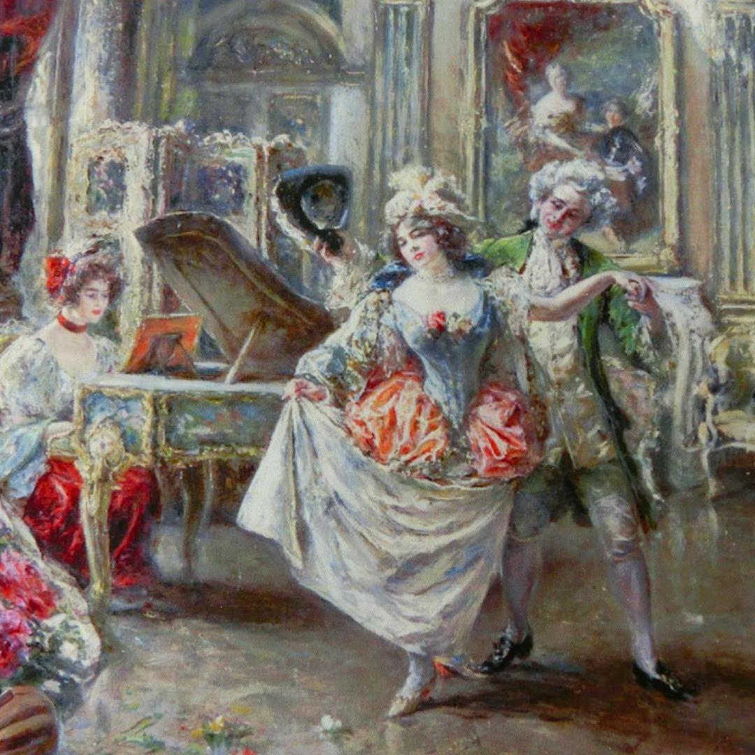 ロココ額絵　貴族の舞踏会　アンティークゴールドダブルフレーム　55cm/45cm