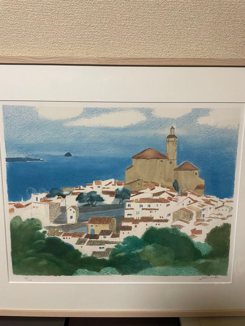 【処分特価】山羽斌士/カダケスの街/リトグラフ/美品/箱付き/