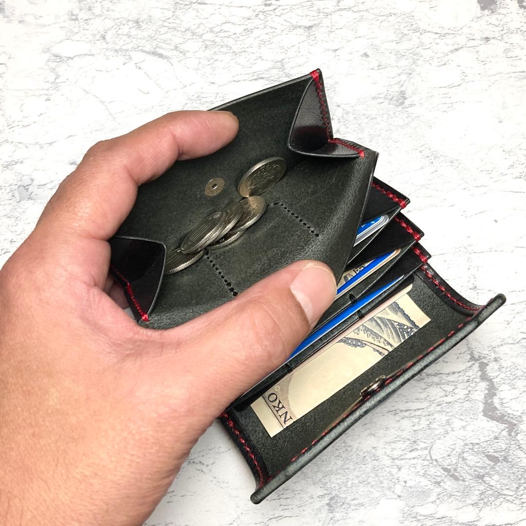 本革 ミニ財布 栃木レザー コンパクト財布 レディース メンズ 小さい財布 黒