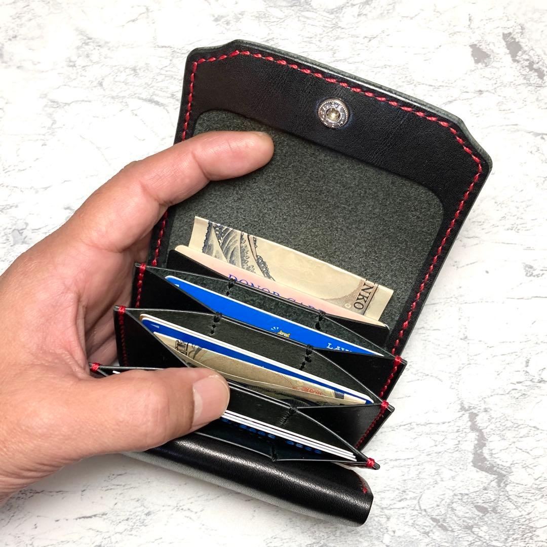 本革 ミニ財布 栃木レザー コンパクト財布 レディース メンズ 小さい財布 黒