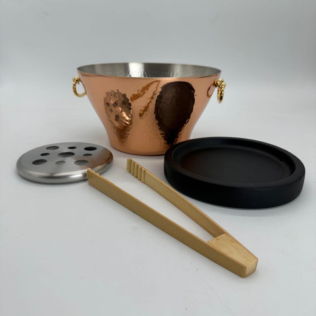 新品未使用 純銅 氷入れ アイスペール トング 木台付 酒器 ワインクーラー