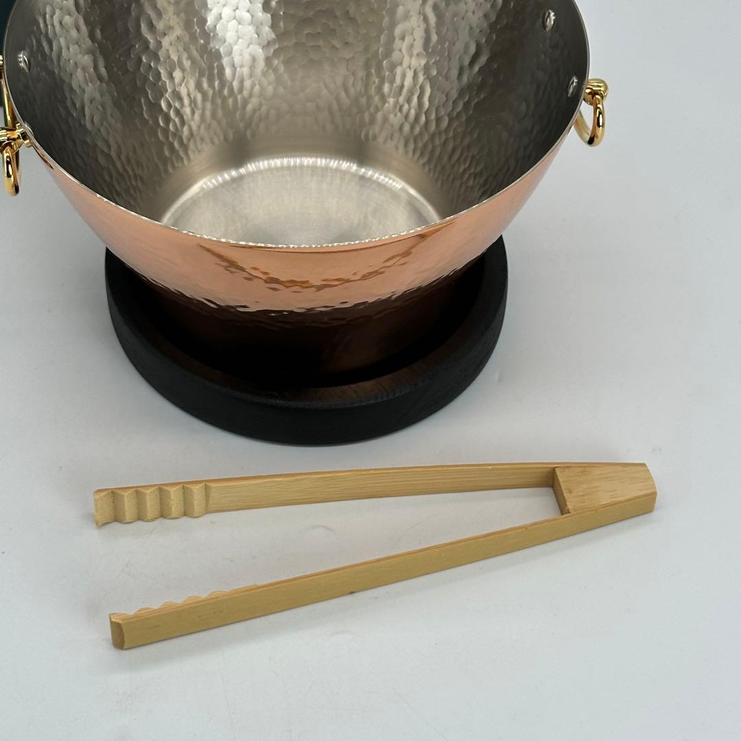 新品未使用 純銅 氷入れ アイスペール トング 木台付 酒器 ワインクーラー