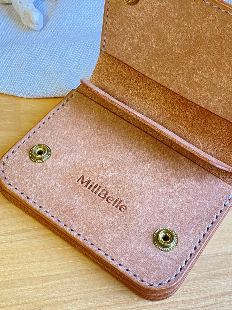 【受注制作】本革／ショートトラッカーウォレット/ベージュ×真鍮