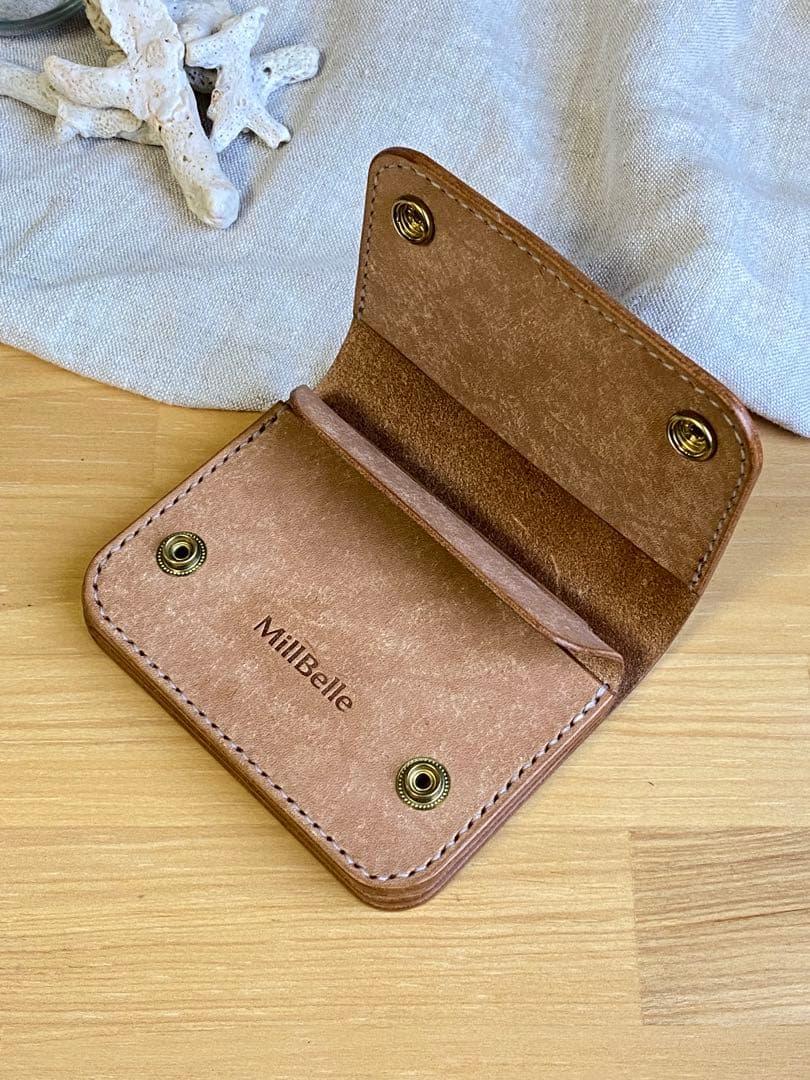 【受注制作】本革／ショートトラッカーウォレット/ベージュ×真鍮