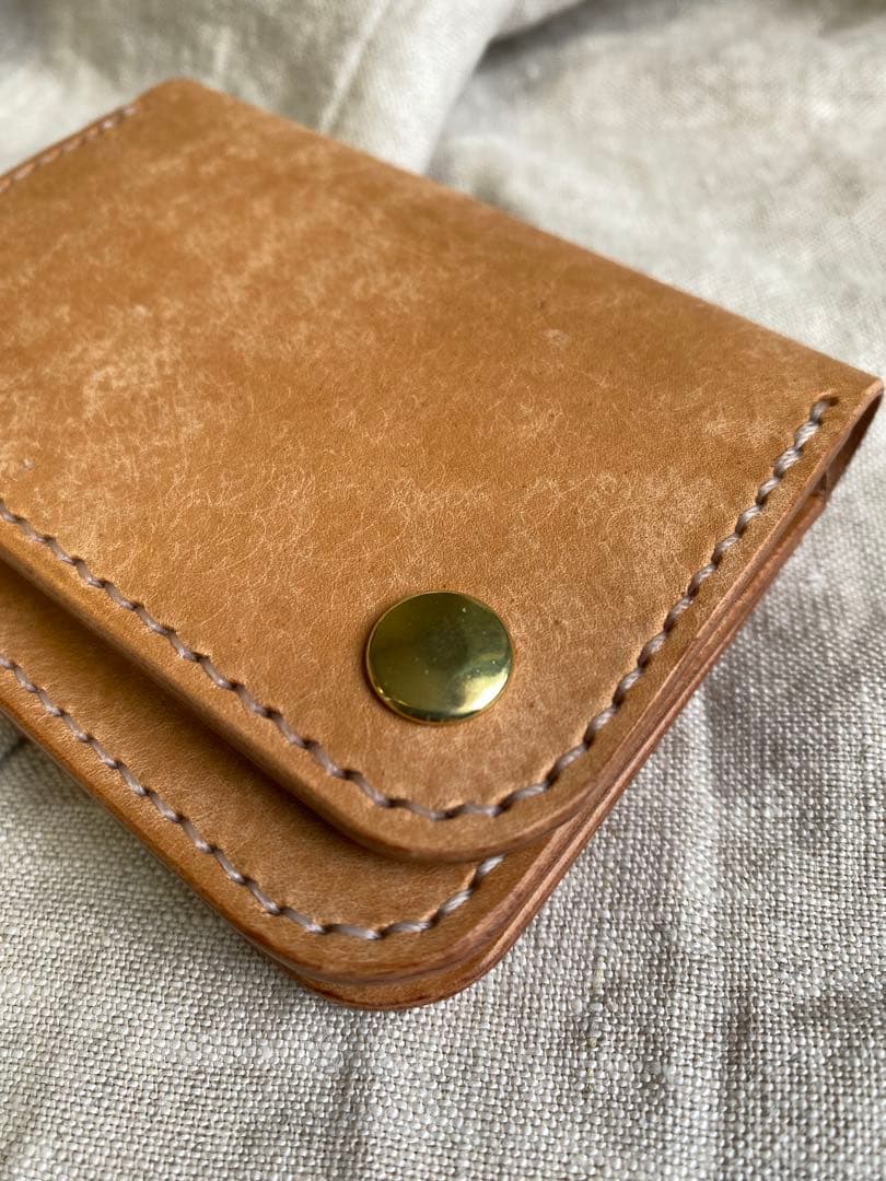 【受注制作】本革／ショートトラッカーウォレット/ベージュ×真鍮