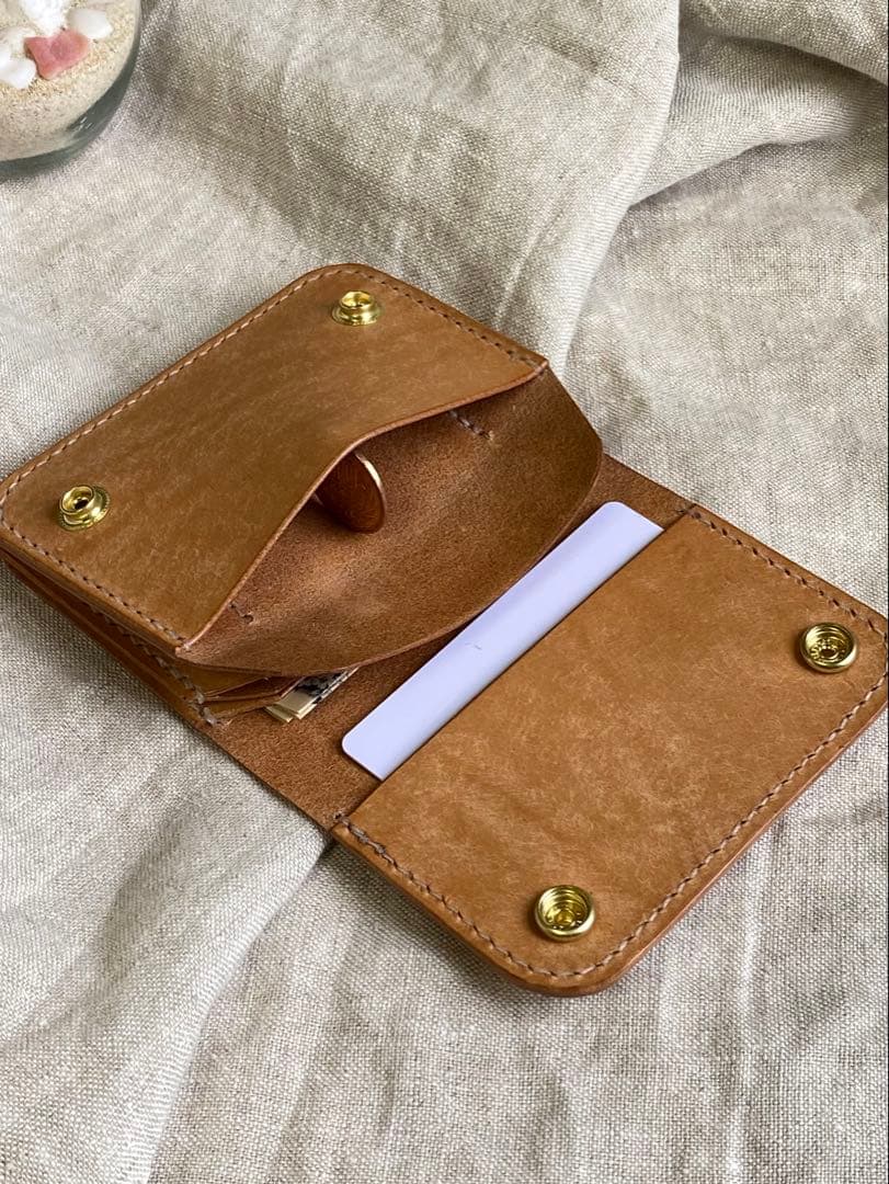 【受注制作】本革／ショートトラッカーウォレット/ベージュ×真鍮