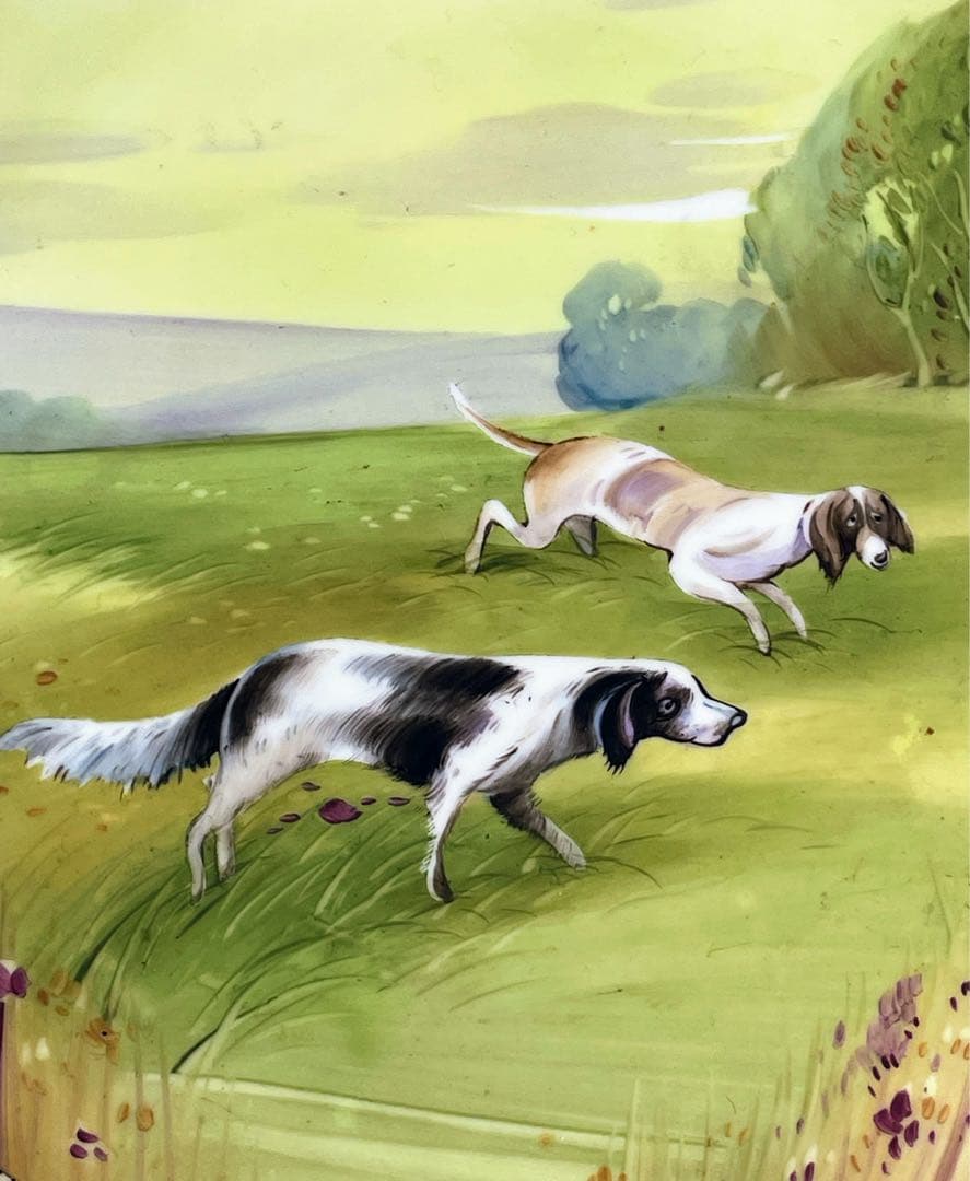 希少】オールドノリタケ 約25．5㎝ 手描き 猟犬図 プレート 皿