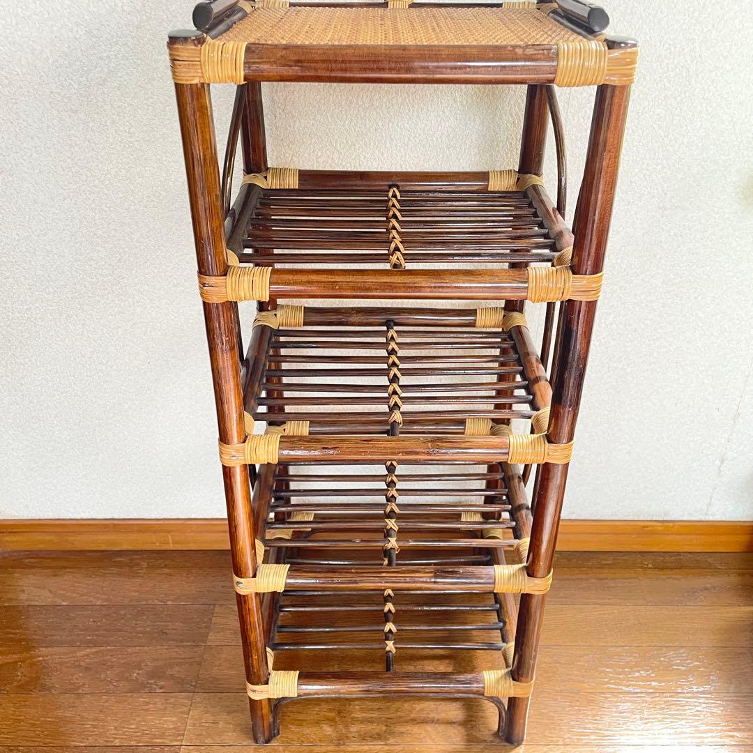 【ラタン ミラー付きラック】ヴィンテージ 収納棚 ドレッサー レトロ 籐