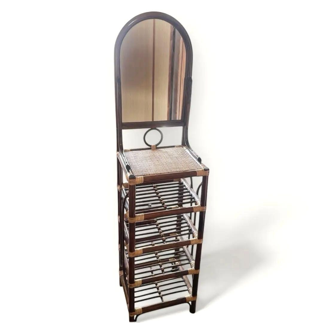 【ラタン ミラー付きラック】ヴィンテージ 収納棚 ドレッサー レトロ 籐