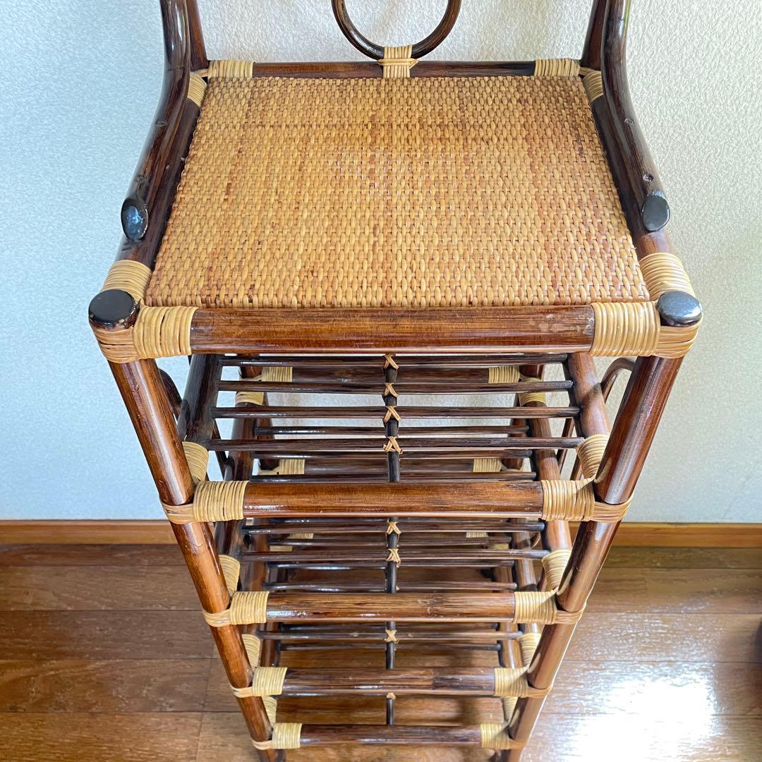 【ラタン ミラー付きラック】ヴィンテージ 収納棚 ドレッサー レトロ 籐