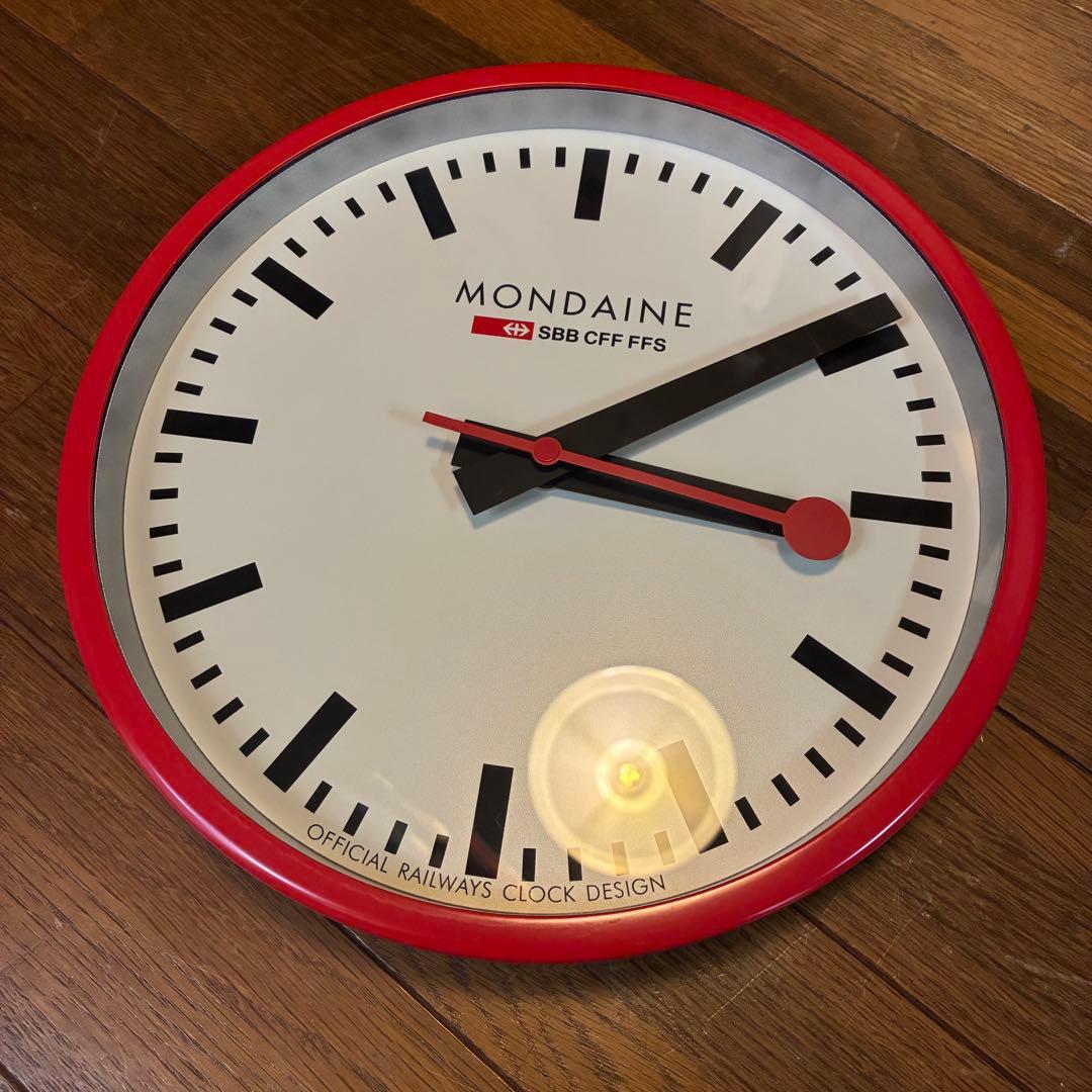 0665 MONDAINE ウオールクロック 25cm レッド　掛時計