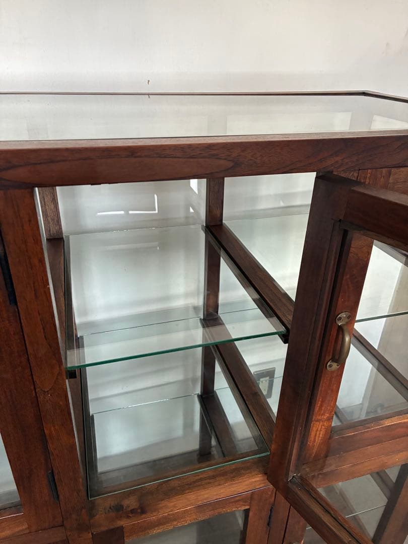 チーク総無垢 ガラスパンケース6枚扉　ショーケース 店舗什器 ガラスケース