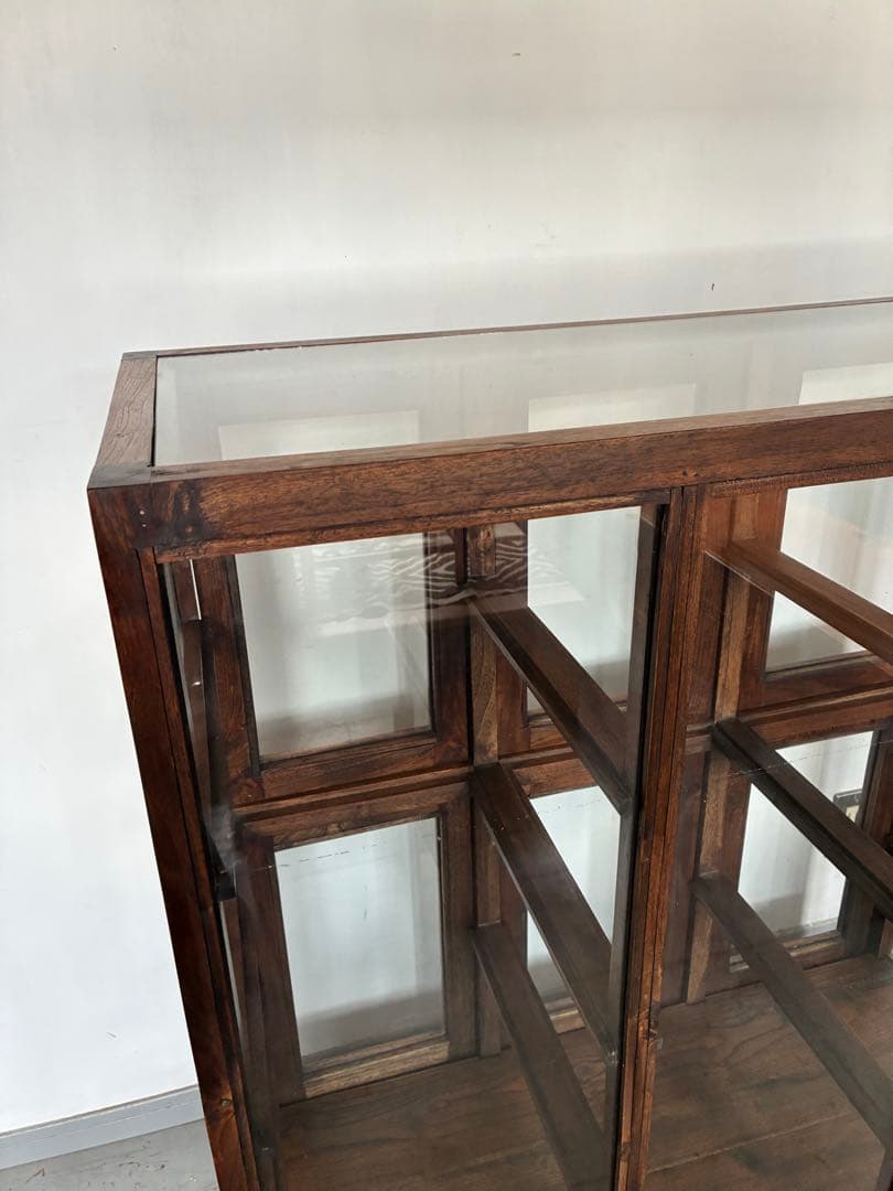 チーク総無垢 ガラスパンケース6枚扉　ショーケース 店舗什器 ガラスケース