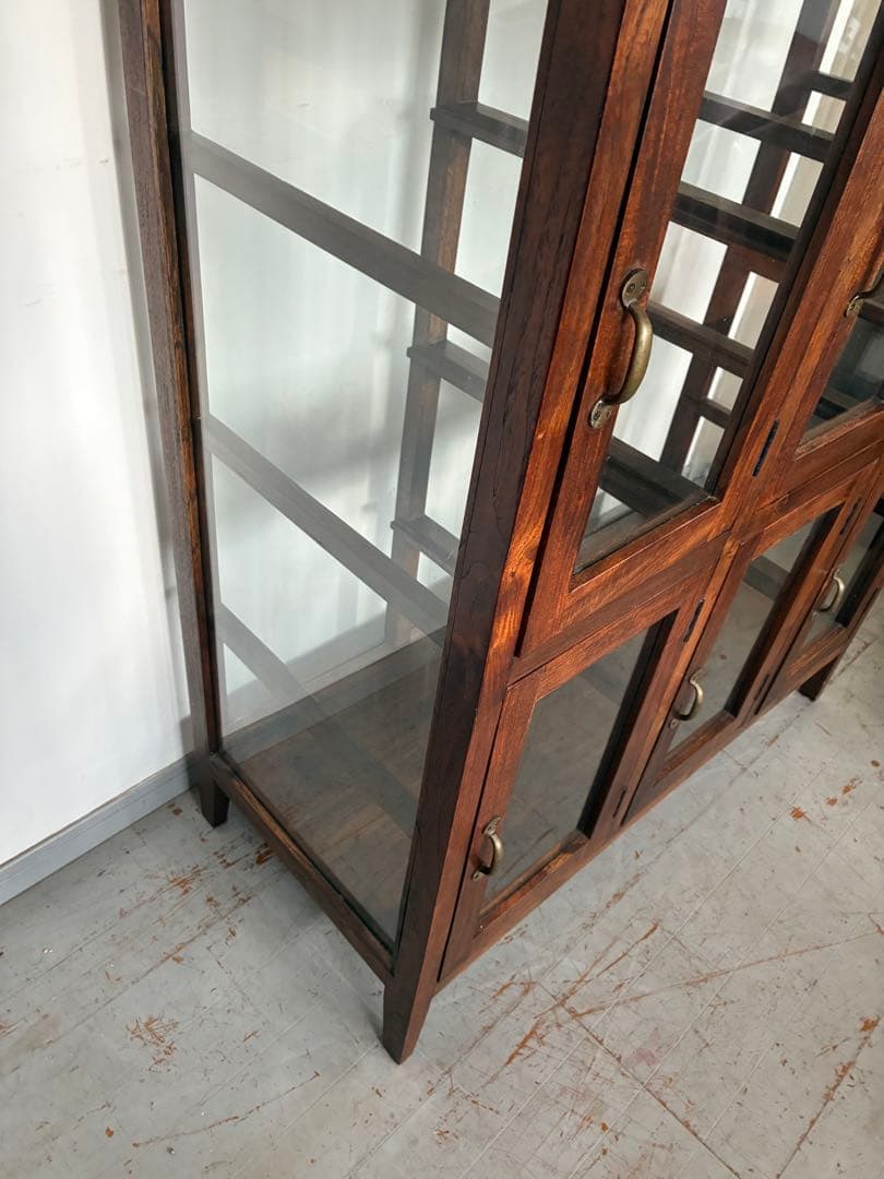 チーク総無垢 ガラスパンケース6枚扉　ショーケース 店舗什器 ガラスケース