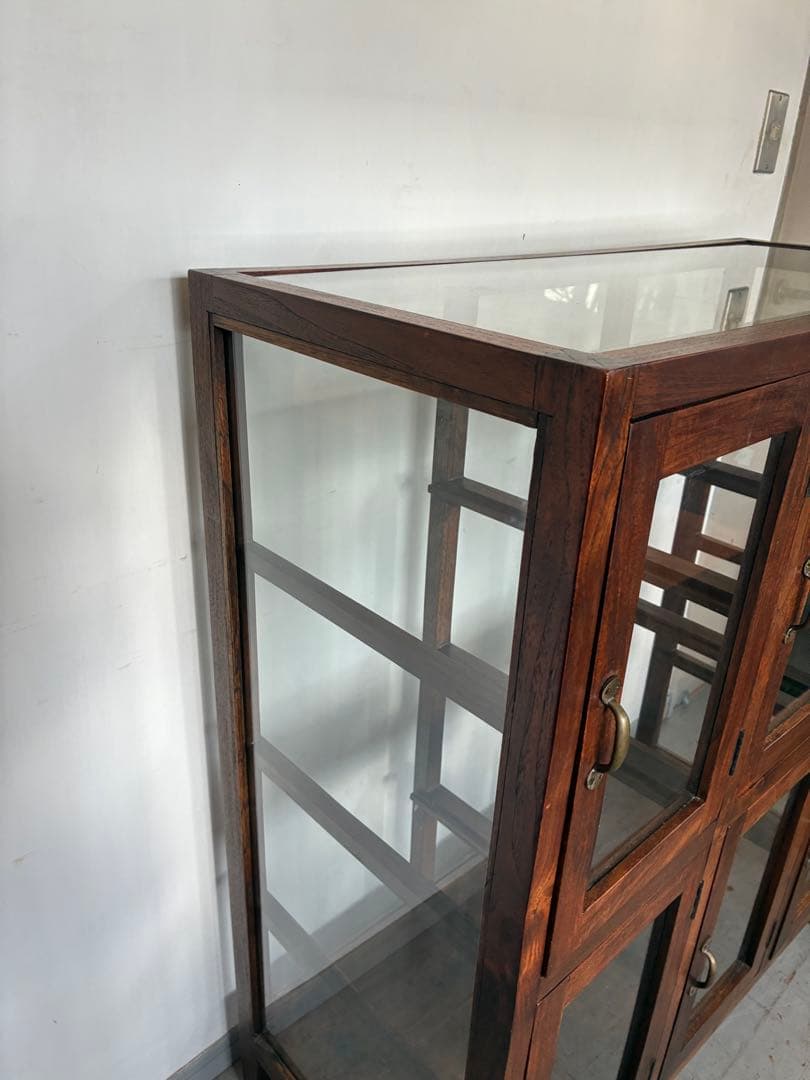 チーク総無垢 ガラスパンケース6枚扉　ショーケース 店舗什器 ガラスケース