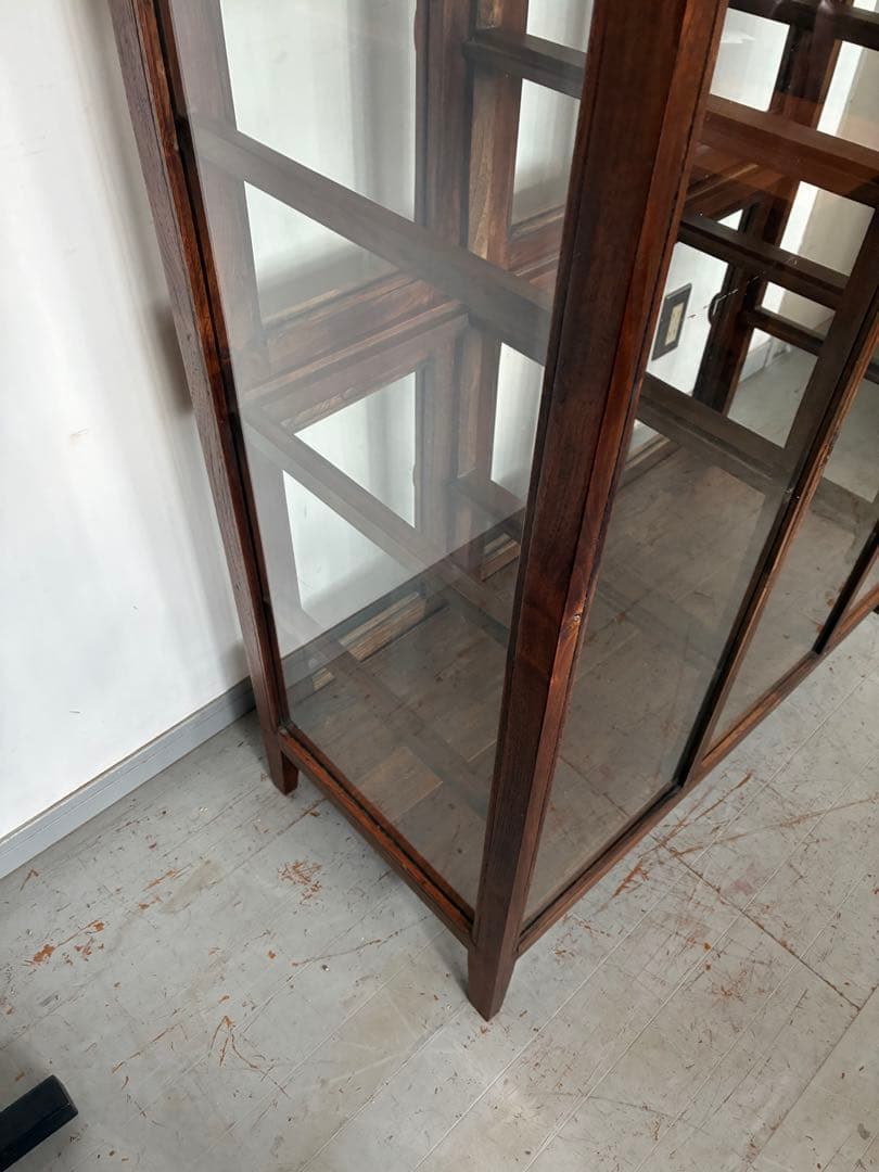 チーク総無垢 ガラスパンケース6枚扉　ショーケース 店舗什器 ガラスケース