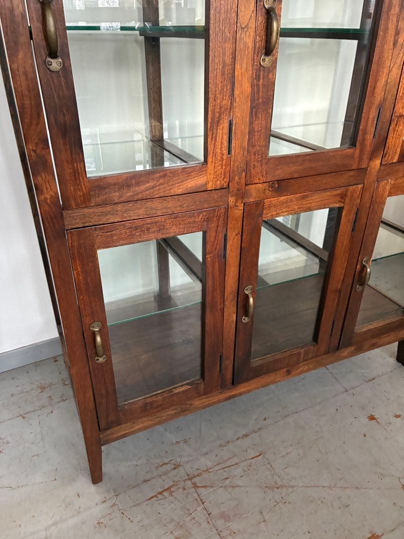 チーク総無垢 ガラスパンケース6枚扉　ショーケース 店舗什器 ガラスケース