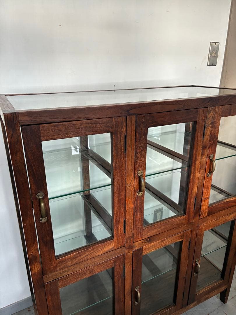 チーク総無垢 ガラスパンケース6枚扉　ショーケース 店舗什器 ガラスケース