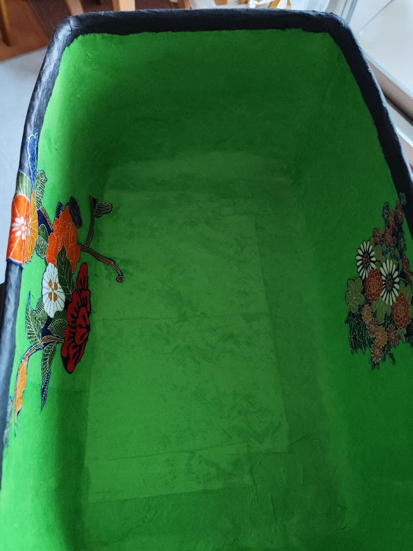 一閑張り籠　猫　花柄　柳行李