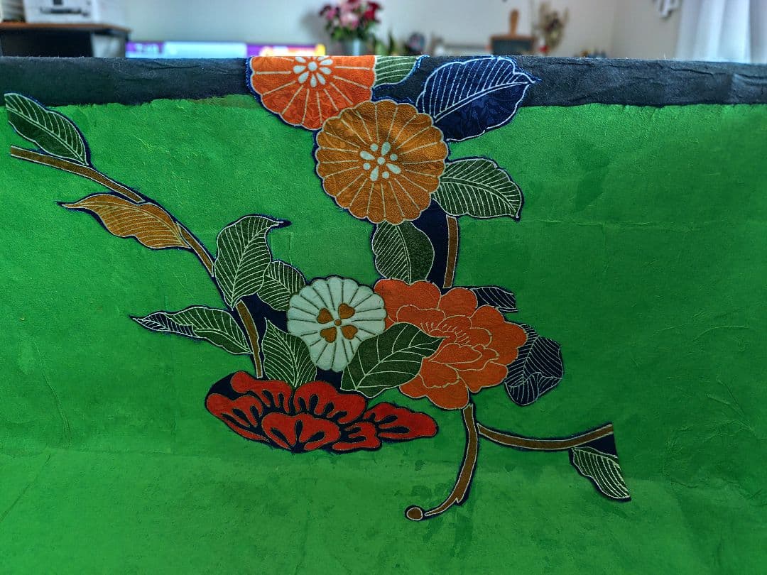 一閑張り籠　猫　花柄　柳行李