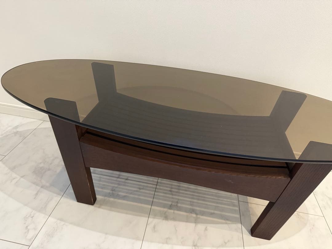 モダンセンターガラステーブル 木製　幅109㎝奥行44.5㎝高さ37.5㎝