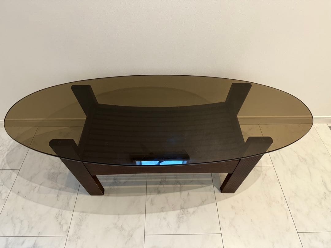 モダンセンターガラステーブル 木製　幅109㎝奥行44.5㎝高さ37.5㎝