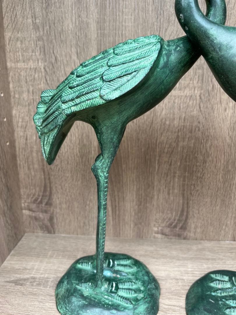 夫婦鶴 青銅 ペア 鶴 縁起物 アンティーク 置物 | Japonya'daki