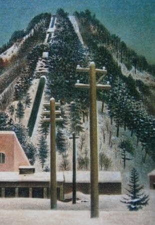 岡鹿之助、【雪の発電所】、希少な大判額装用画集より、美品、日本人