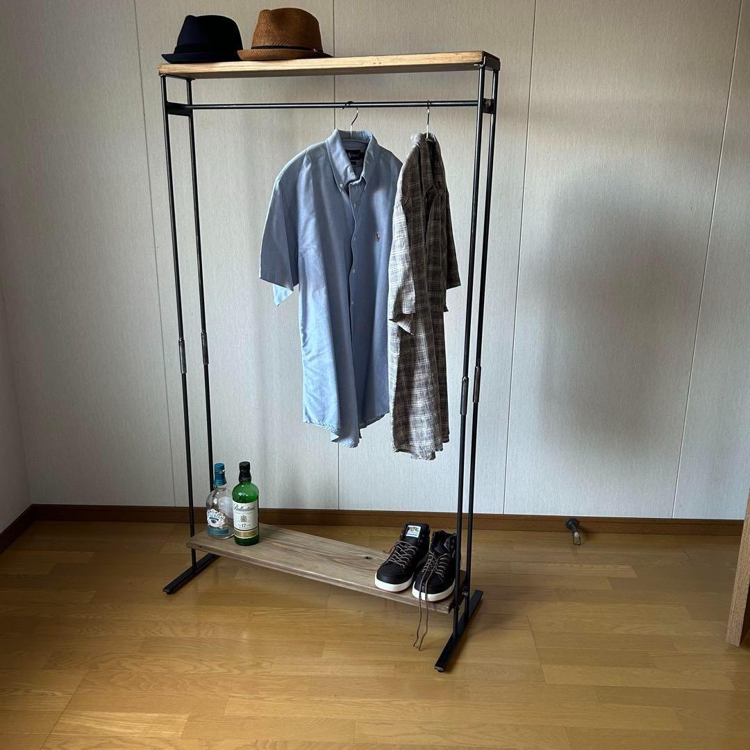 ハンガーラック　コンパクト　アンティーク　ハンドメイド　古材　アイアン家具
