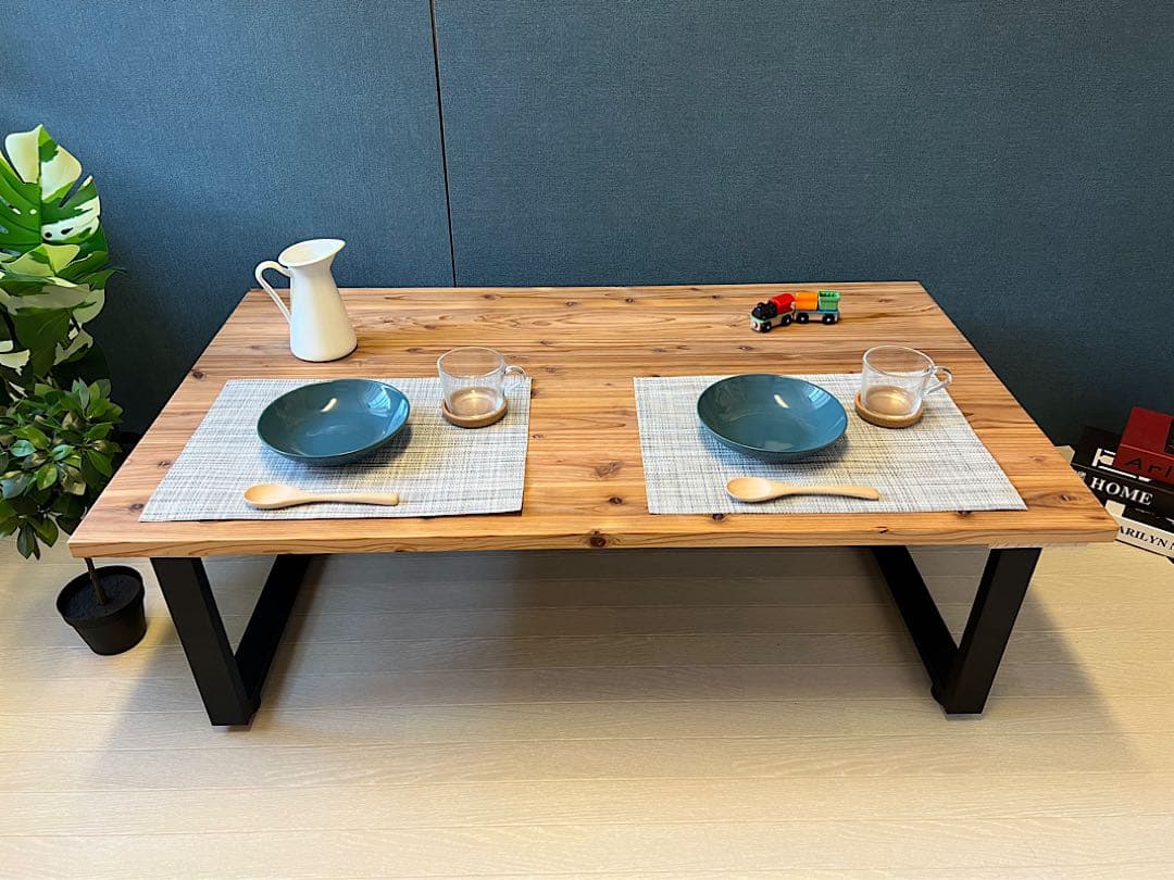 【送料無料】 ローテーブル 長方形 120cm 70cm 杉 アイアン ロ型脚