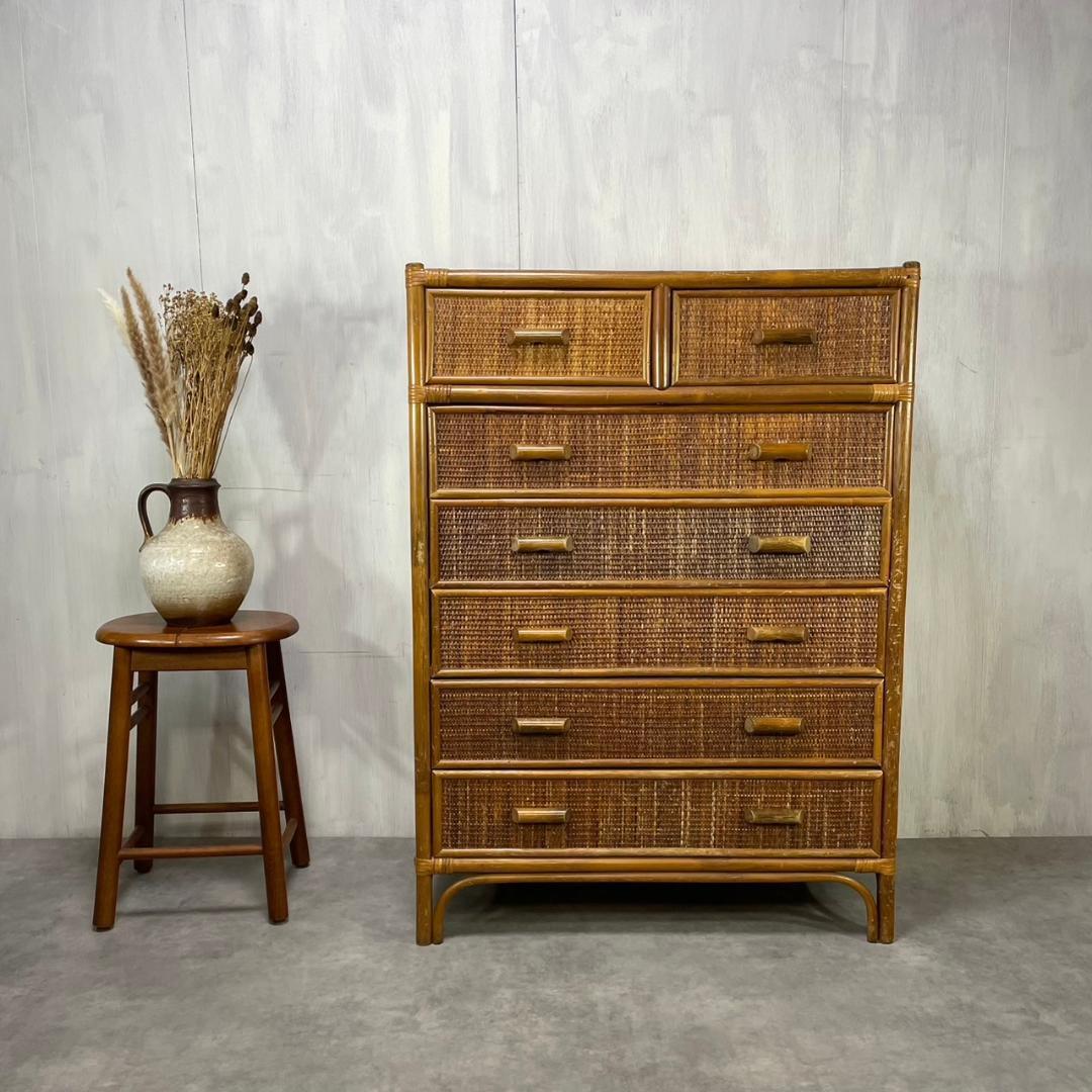 ヴィンテージ ラタンチェスト 7杯 籐家具 収納 ナチュラル レトロ ビンテージ