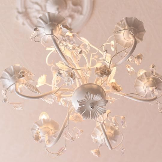 【LED電球付き】6灯ホワイトローズシャンデリア