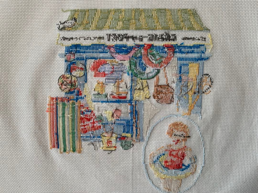 ヴェロニクアンジャンジェ　ハンドメイド　クロスステッチ完成品　海辺のマーケット