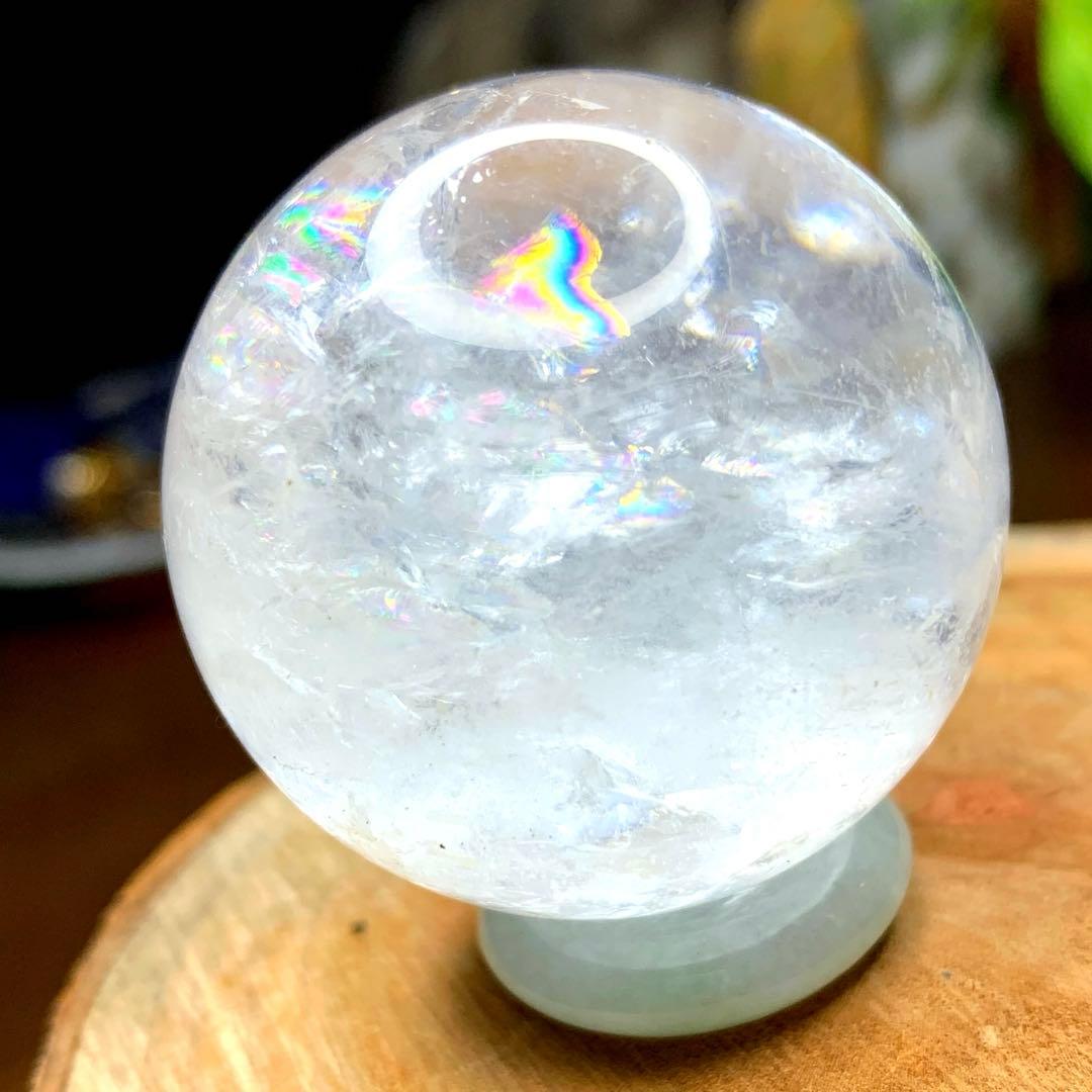 虹入り！✨キラキラレインボー✨ヒマラヤ水晶 丸玉 天然石 原石 と翡翠セット