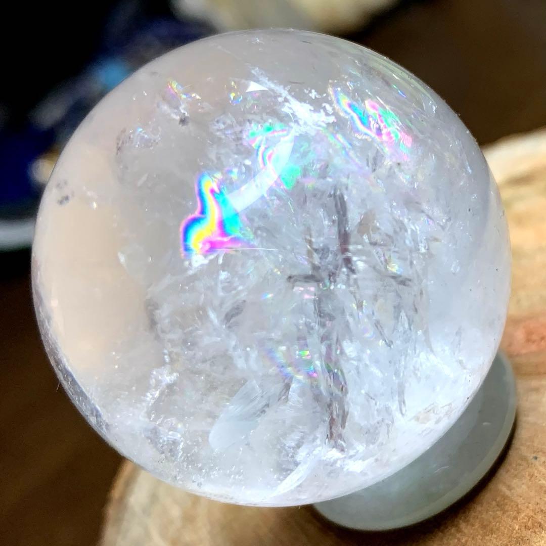 虹入り！✨キラキラレインボー✨ヒマラヤ水晶 丸玉 天然石 原石 と翡翠セット