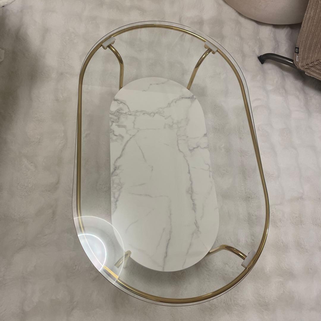 まる　レガート コーヒーテーブル S ゴールド×マーブル （W750）