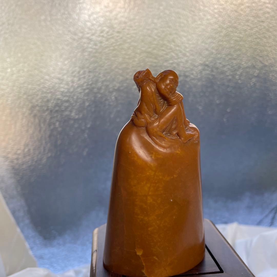 印材 石材 寿山石 文房四宝 中国 天然石 人物 黄石 老人 遊印 関防印