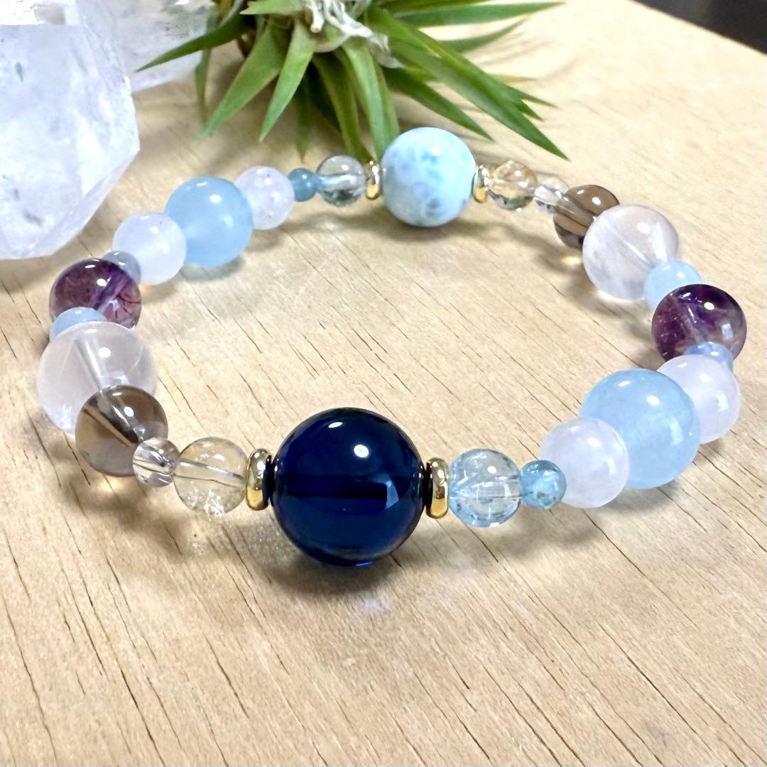 天然琥珀・天然石（ラリマー、アクアマリン、エレスチャルアメジスト等）ブレス