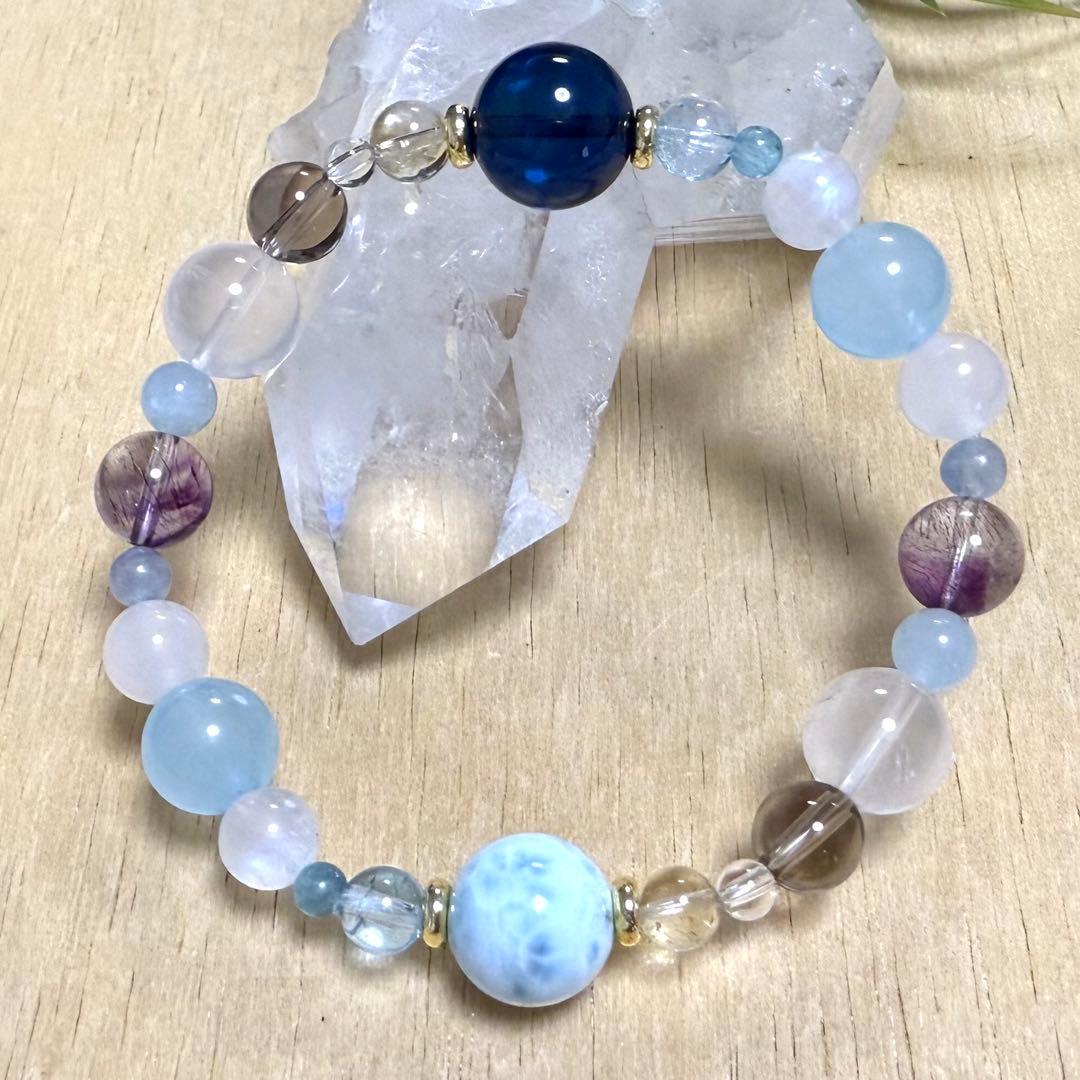 天然琥珀・天然石（ラリマー、アクアマリン、エレスチャルアメジスト等）ブレス