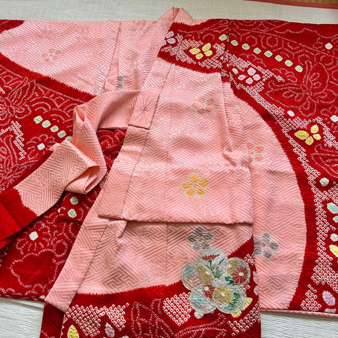 七五三 3歳 フルセット 絞り 着物 正絹 被布 刺繍 三歳 草履 753 刺繍