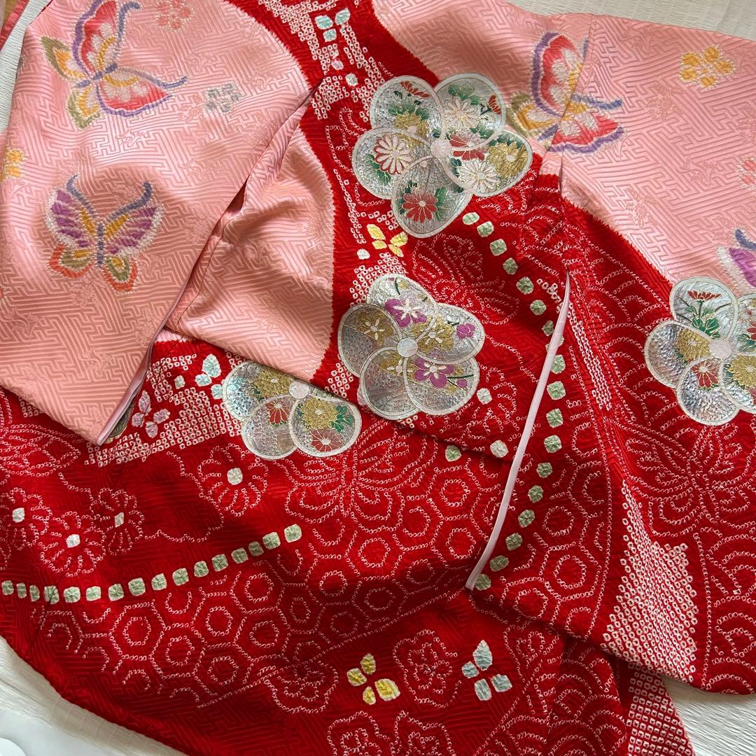 七五三 3歳 フルセット 絞り 着物 正絹 被布 刺繍 三歳 草履 753 刺繍