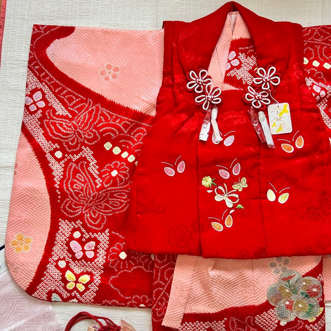 七五三 3歳 フルセット 絞り 着物 正絹 被布 刺繍 三歳 草履 753 刺繍