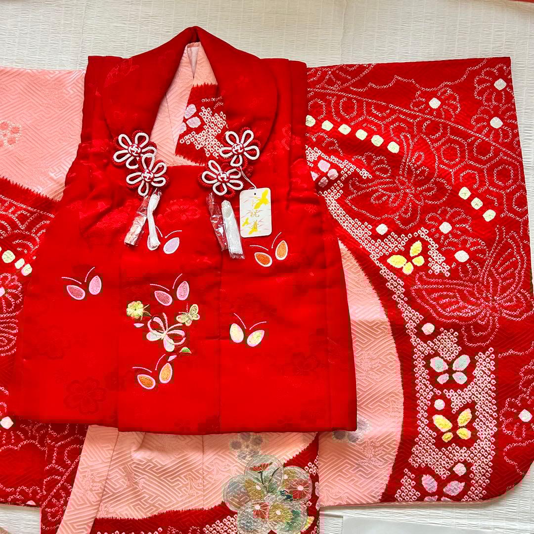 七五三 3歳 フルセット 絞り 着物 正絹 被布 刺繍 三歳 草履 753 刺繍