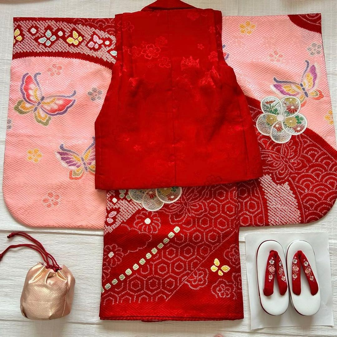 七五三 3歳 フルセット 絞り 着物 正絹 被布 刺繍 三歳 草履 753 刺繍
