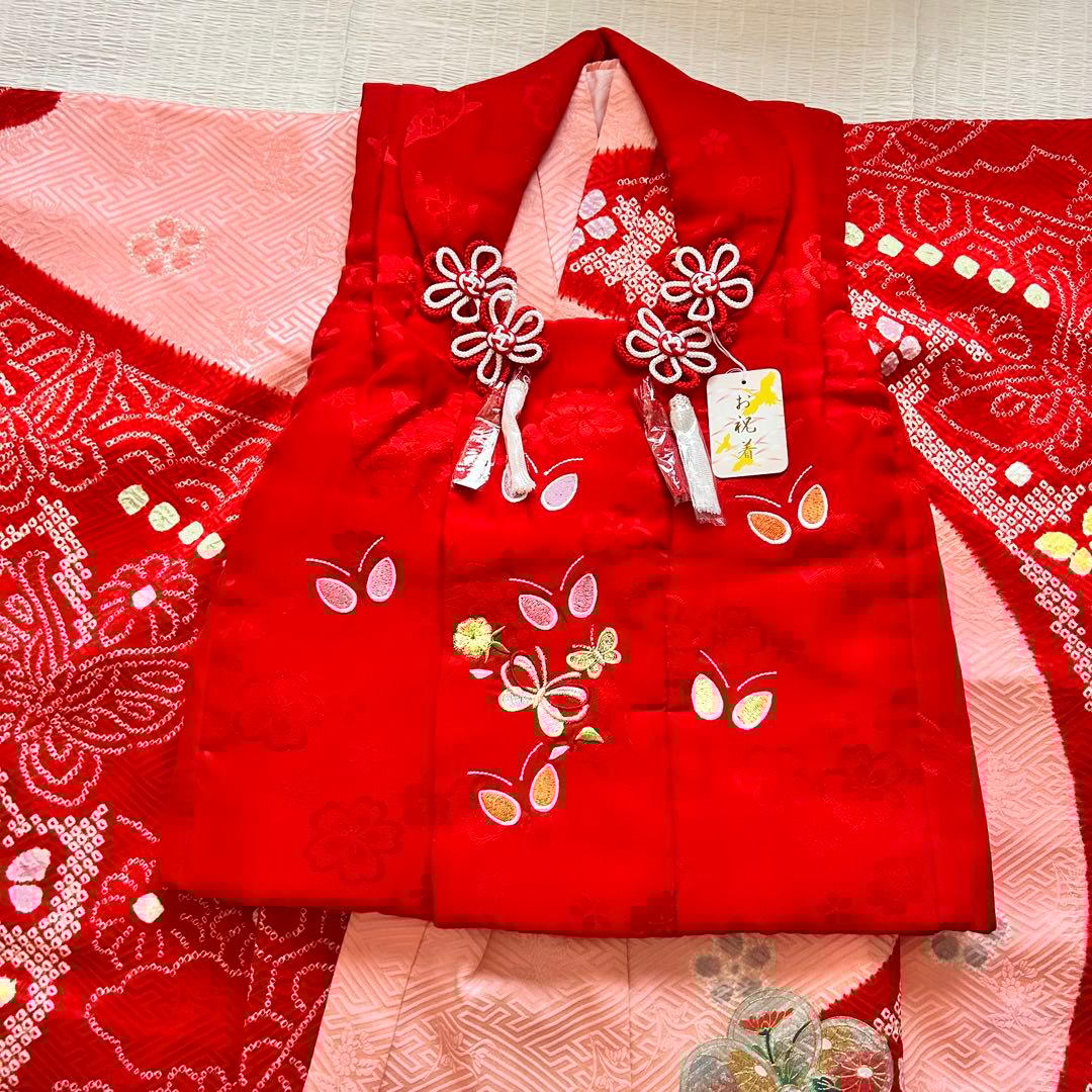 七五三 3歳 フルセット 絞り 着物 正絹 被布 刺繍 三歳 草履 753 刺繍