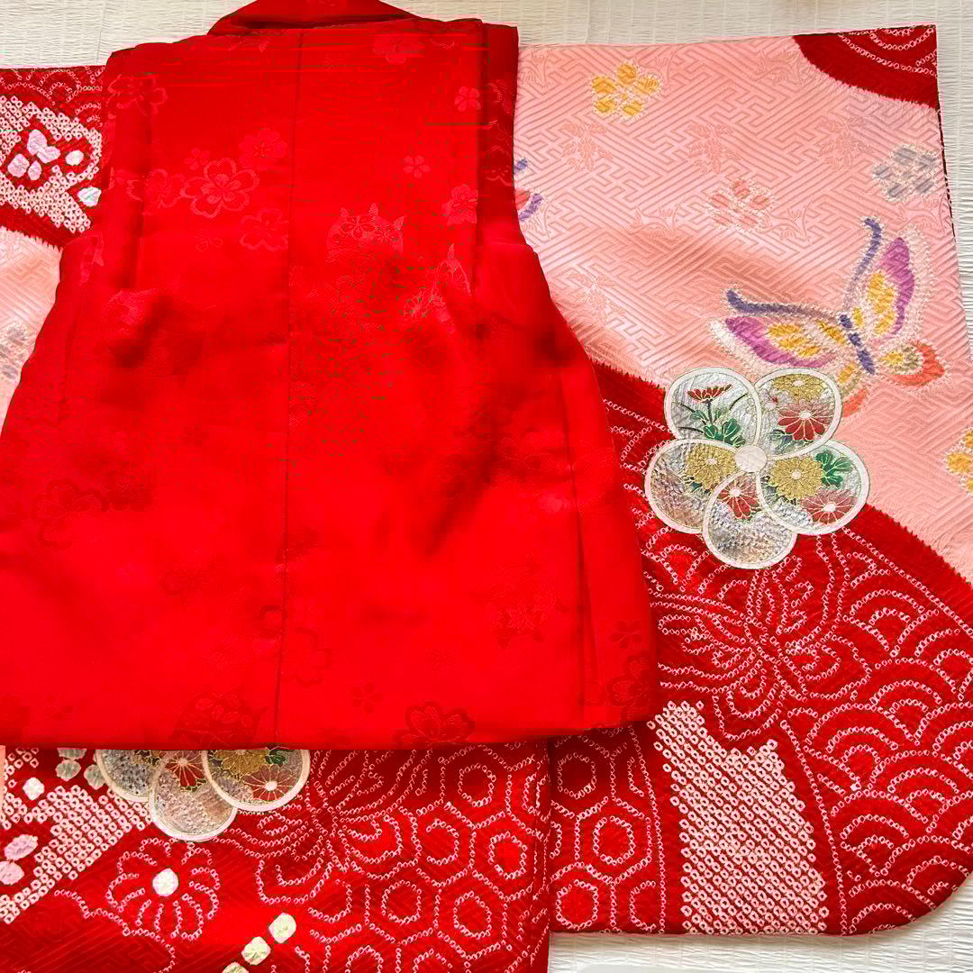 七五三 3歳 フルセット 絞り 着物 正絹 被布 刺繍 三歳 草履 753 刺繍