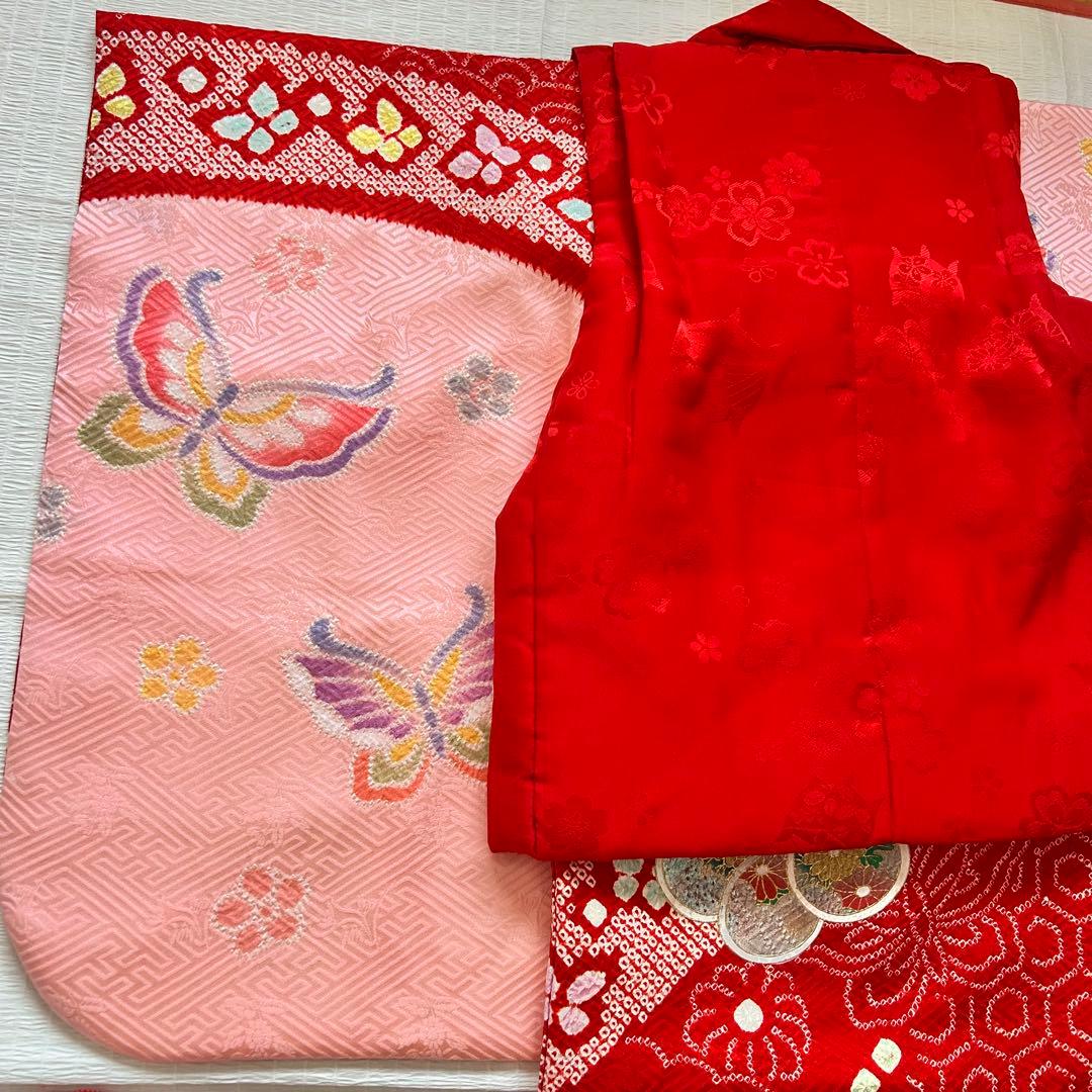 七五三 3歳 フルセット 絞り 着物 正絹 被布 刺繍 三歳 草履 753 刺繍