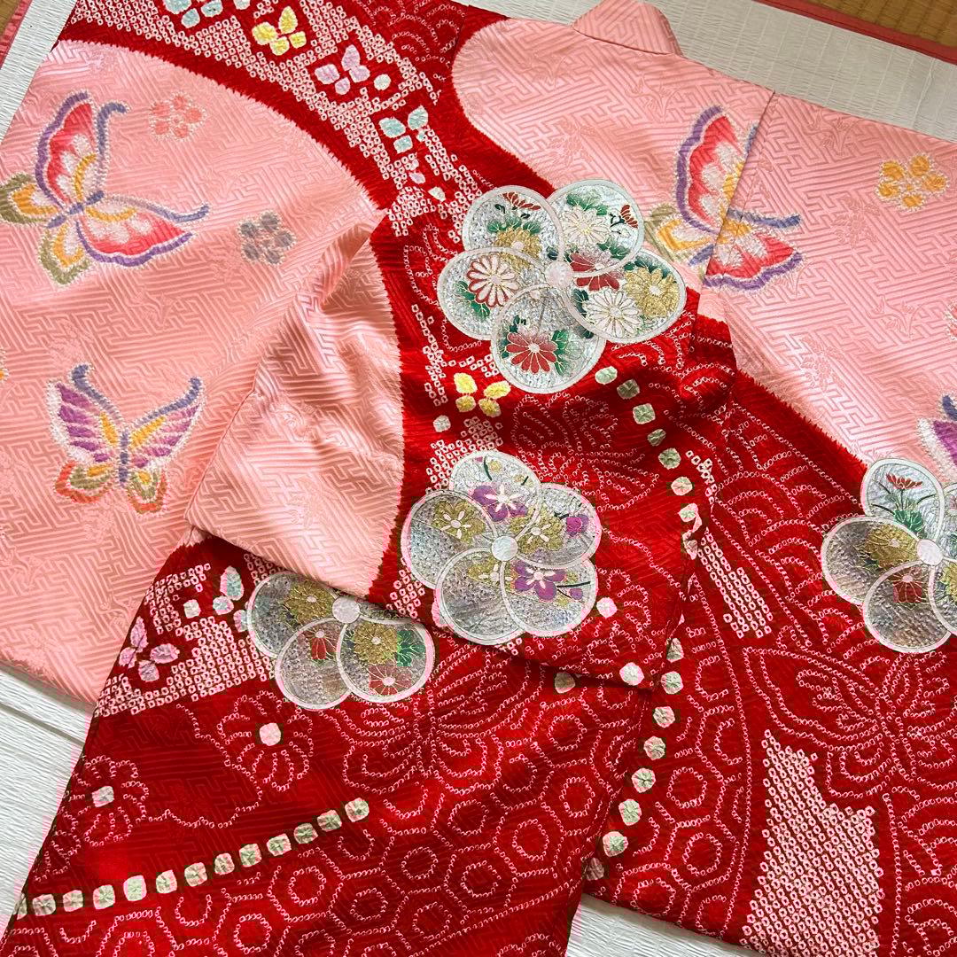 七五三 3歳 フルセット 絞り 着物 正絹 被布 刺繍 三歳 草履 753 刺繍